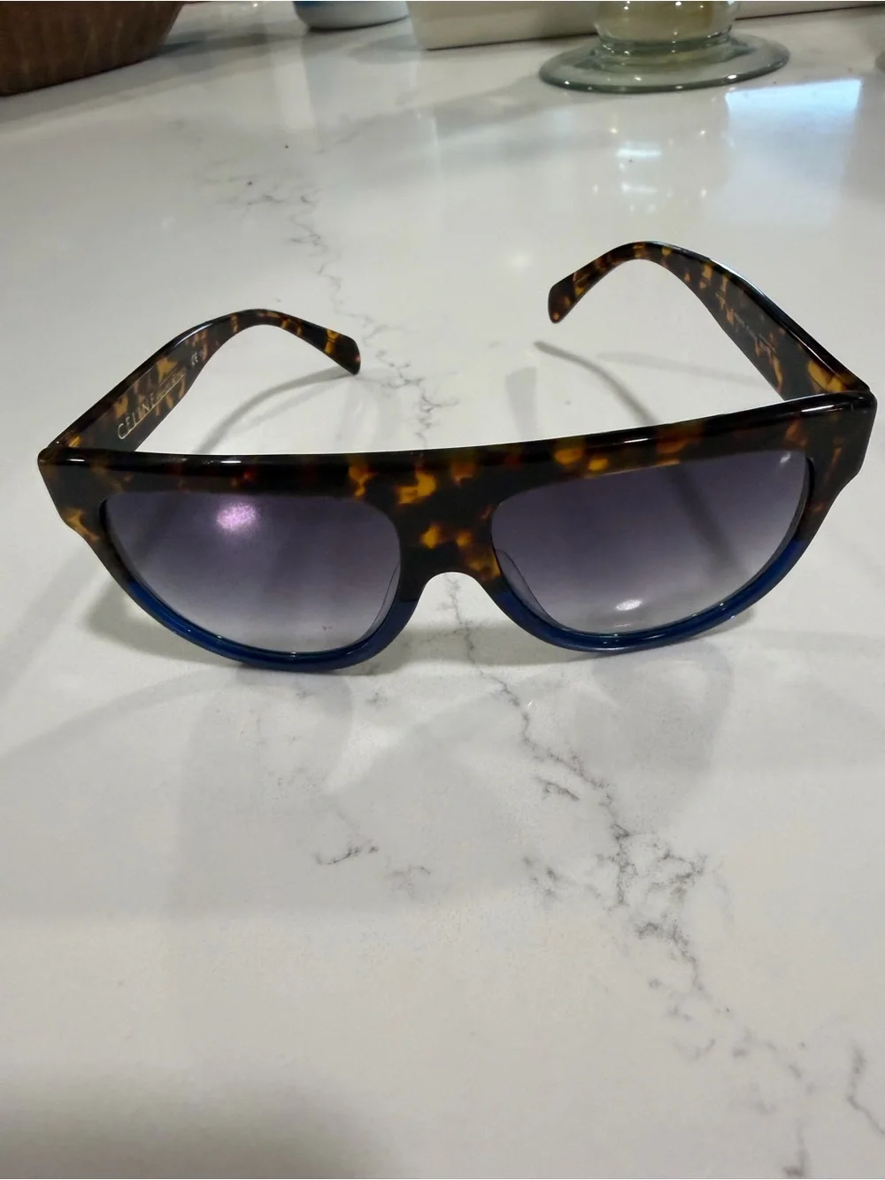 Celine Tortoiseshell and Blue Shield Sunglasses